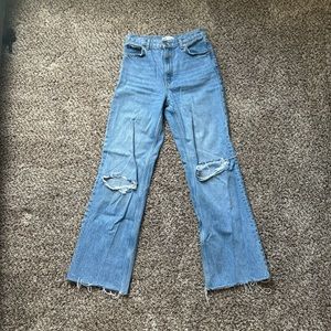 Zara high waisted white leg distressed blue jeans